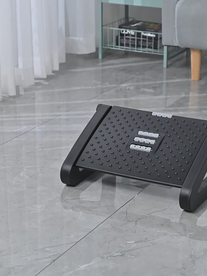 vidéo présentant un repose pieds massant et transportable de bureau avec picots et rouleaux massants